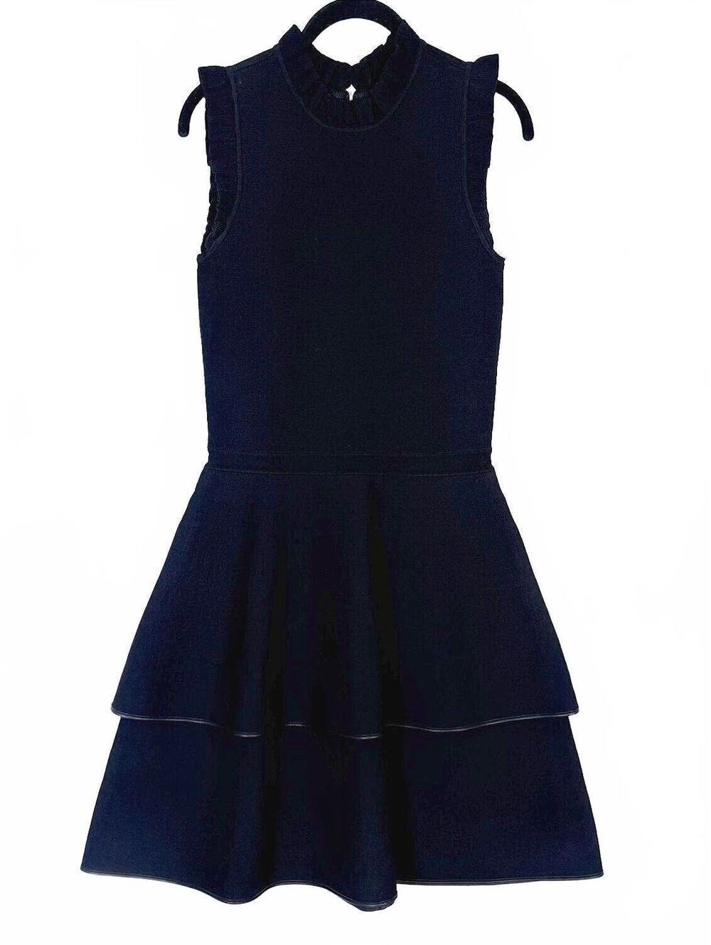 Parker New York Ryker Knit Ruffled Dress Black Layered Tiered Mini Size Small